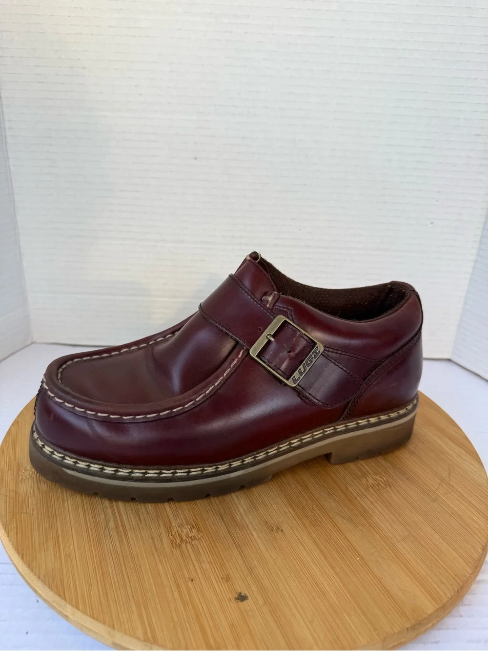 Vintage Lugz Burgundy Leather Monk Strap Moc Toe Casual Shoes Men’s 7 Y2K